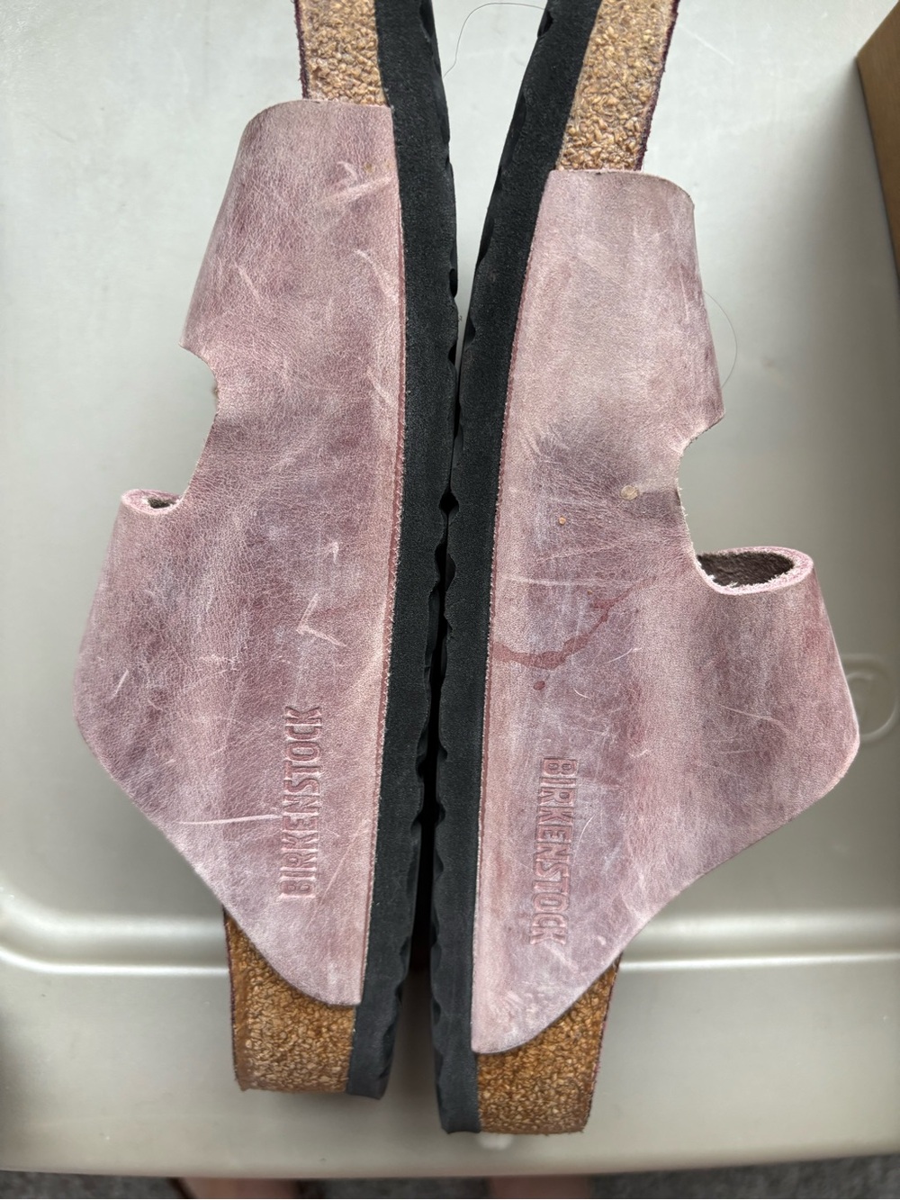 Birkenstock Big Buckle Arizona Lavender Suede Sandals with Gold Buckles - Picture 2 of 6